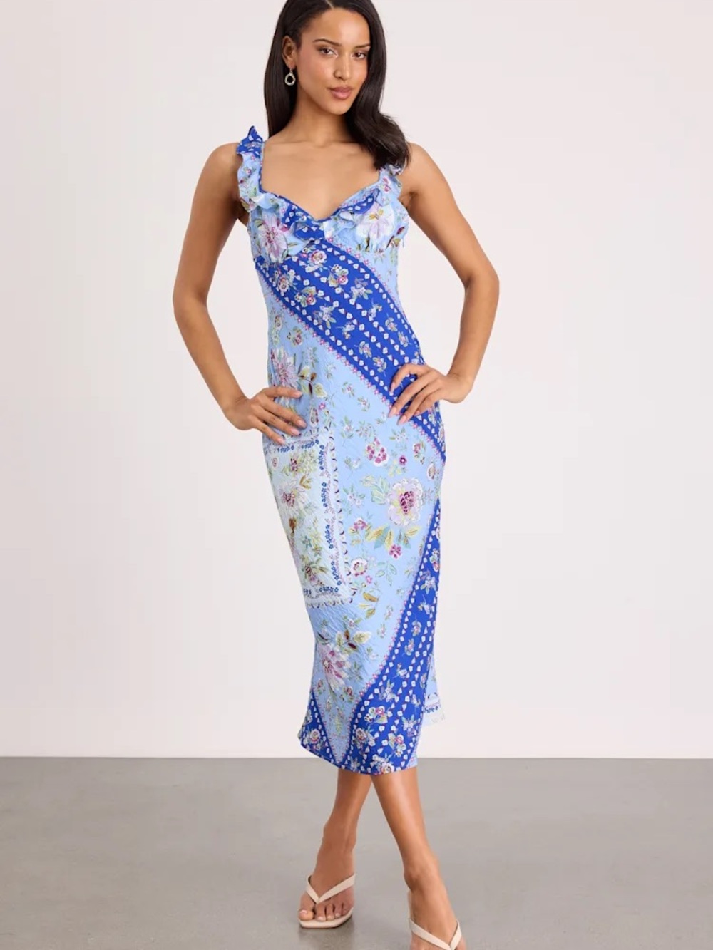 Lulu's Light Blue and Royal Blue Floral Midi Dress